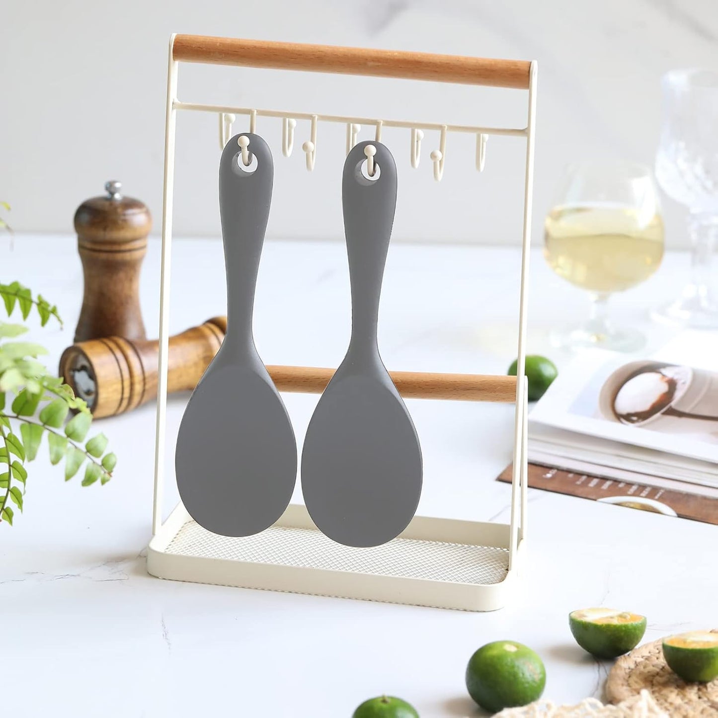 Dioycli Rice Paddle Nonstick Spatula - Heat Resistant Silicone Spoon, Kitchen Cooking Grey Scooper for Soup, Salads, Mashed Potato (2 Pcs)