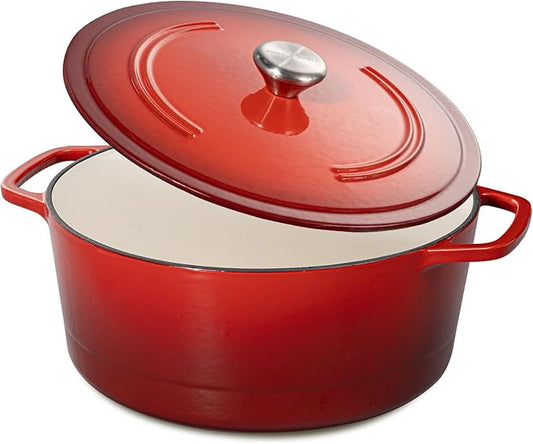 Chef Power Dutch Oven Pot with Lid 6QT, Enameled Cast Iron Dutch Oven for Bread Baking, Braising, Stews, Roasting, Oven Safe Dutch Ovens, Gradient Red