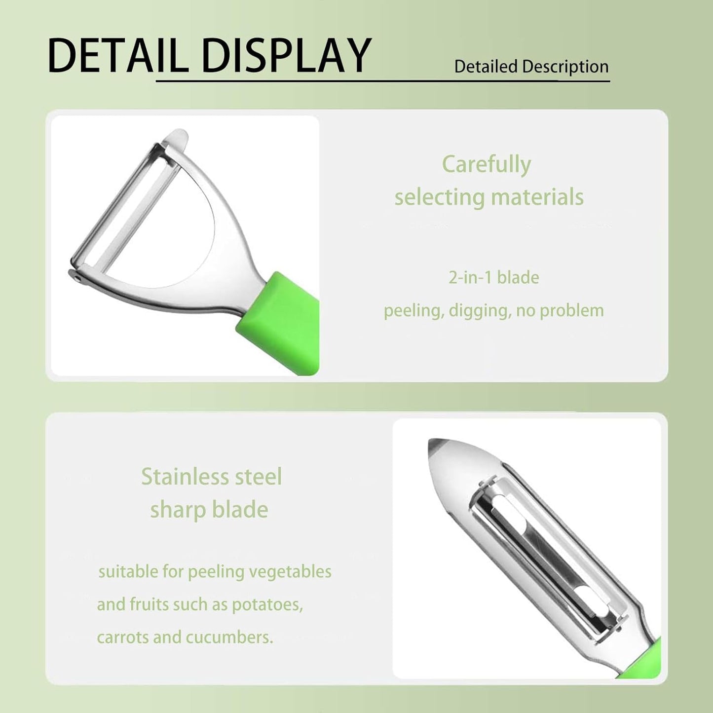 Vegetable peeler, kitchen stainless steel 2-piece set, equipped with ultra sharp stainless steel blades and comfortable grip, potato peeler, carrot peeler, apple peeler, kitchen peeler
