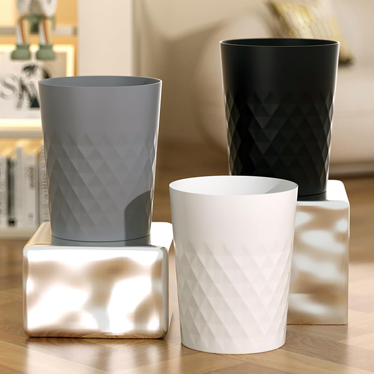 1.8 Gallon Small Trash Can 2 Pack Bathroom Garbage Can Waste Basket Recycling Bin for Dorms Bedrooms Offices Kitchens, Grey