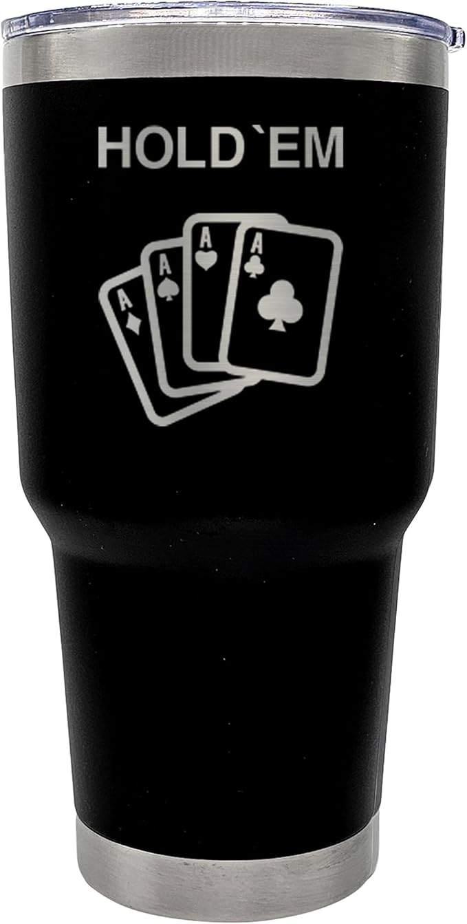 Palm City Products Premium 30 oz Poker Engraved Black Tumbler with Slider Lid - Ideal for Poker Enthusiasts