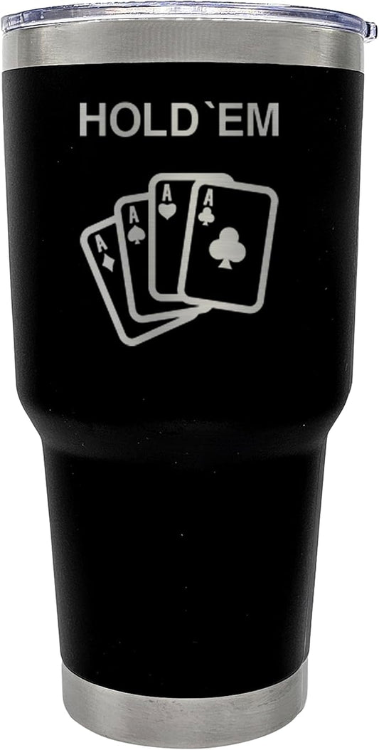 Palm City Products Premium 30 oz Poker Engraved Black Tumbler with Slider Lid - Ideal for Poker Enthusiasts