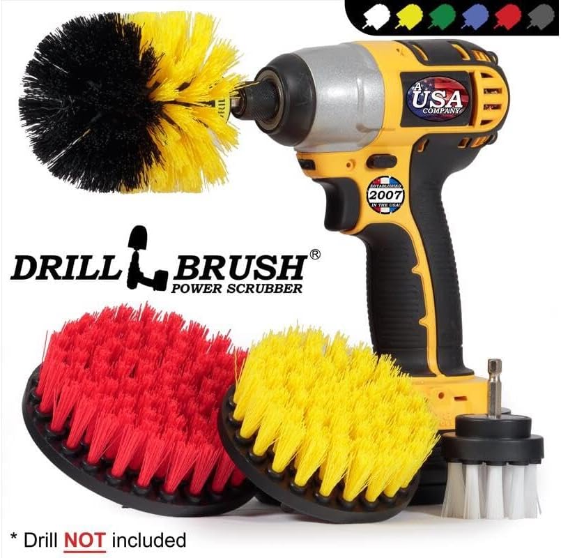 Drillbrush Drill Brush Attachment Set – Power Scrubber Brush for Tub, Tile, Shower, and Grout – All-Purpose Household Cleaning Brushes for Drill, Auto Detailing Brushes - Electric Grout Cleaner Kit