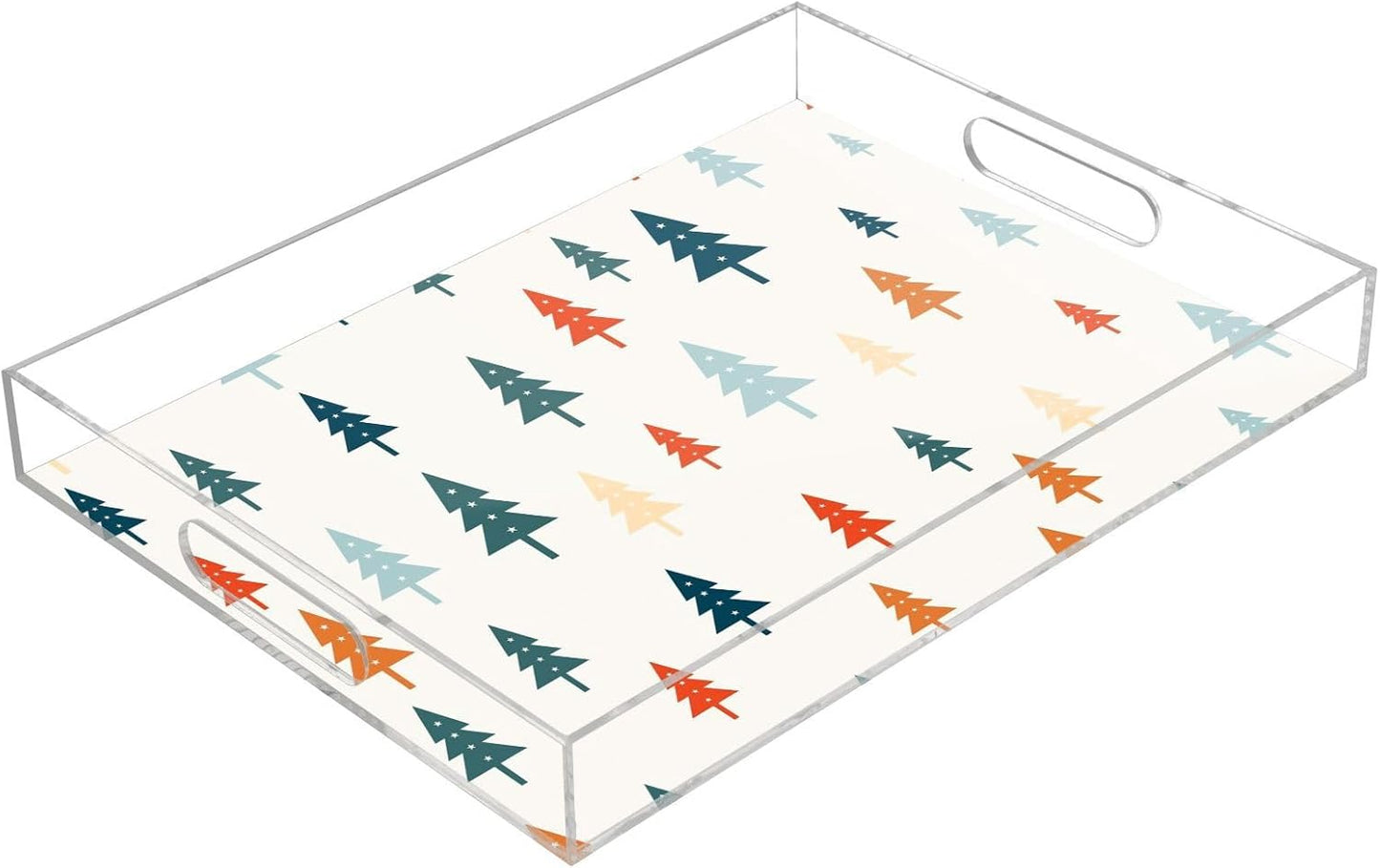 Acrylic Serving Tray with Handles Spill Proof Kitchen Storage Tray Clear Decorative Tray Makeup Drawer Organizer Storage Tray for Bathroom Living Room Ottoman 15.7x11.8Inches