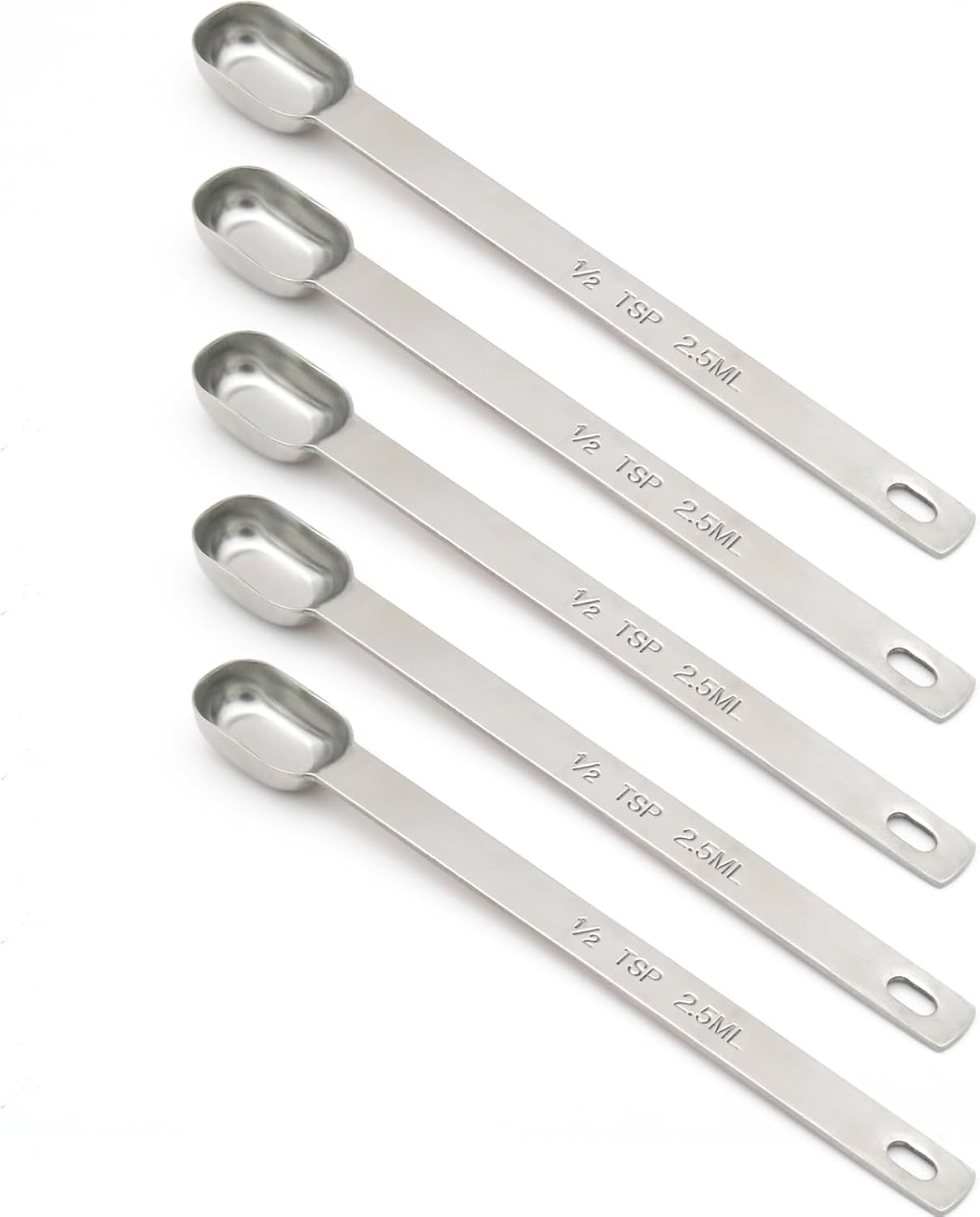 5PCS 1/2tsp (1/6tbsp, 2.5ml) Single Measuring Spoon, Stainless Steel Long Handle Individual Teaspoons Only