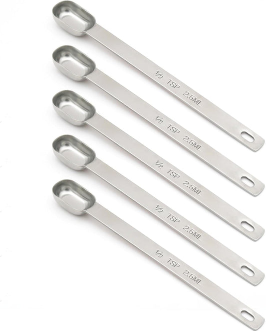5PCS 1/2tsp (1/6tbsp, 2.5ml) Single Measuring Spoon, Stainless Steel Long Handle Individual Teaspoons Only