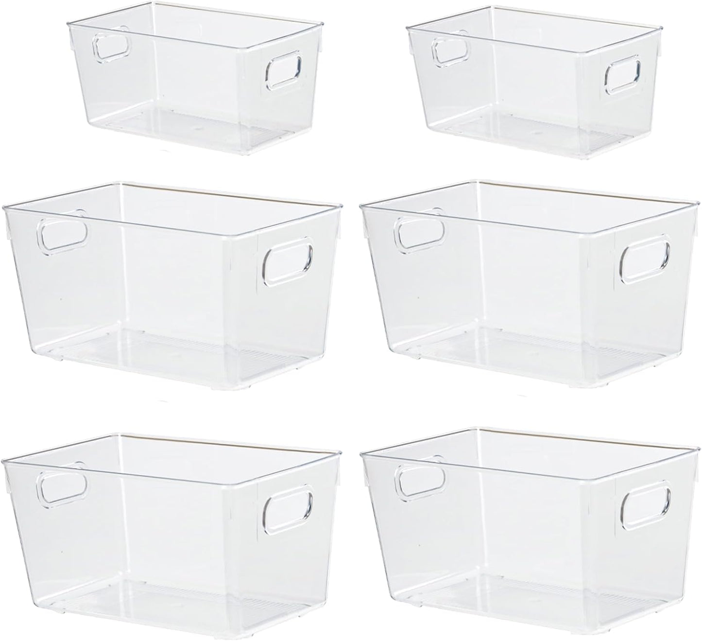 6pcs Plastic Storage Bin 2-Size Clear Storage Containers for Kitchen Pantry Organization and Storage Bins, Organizing Bins with Built in Handles, Cabinet Organizers, Clear
