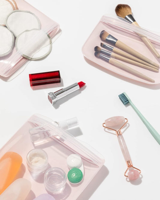 W&P Porter Silicone Reusable Storage Bags, Flat Variety 3 Pack (10oz, 34oz, 46oz), Blush, Food Storage Container, Microwave and Dishwasher Safe, Easy Cleaning