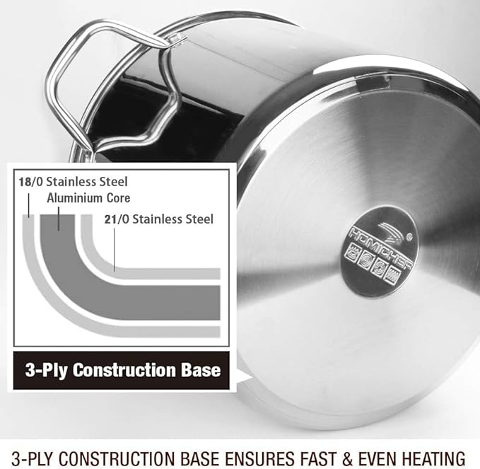 HOMICHEF Stock Pot 8 Quart with Lid Nickel Free Stainless Steel - Mirror Polished Stockpot 8 QT with Lid - HEALTHY COOKWARE Stockpots 8 Quart - Soup Pot for Induction Cooktop