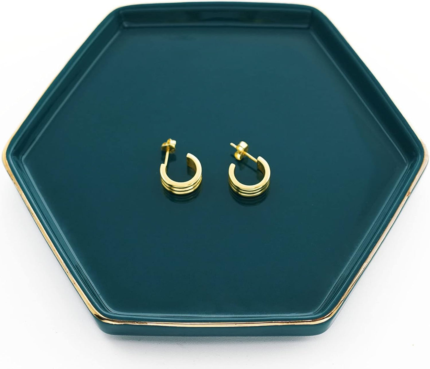 4.7 inch Ceramic Jewelry Dish Tray, Small Ring Holder Dish, Green Catch All Trinket Tray for Keys Rings Earrings