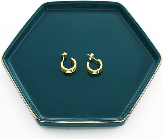 4.7 inch Ceramic Jewelry Dish Tray, Small Ring Holder Dish, Green Catch All Trinket Tray for Keys Rings Earrings