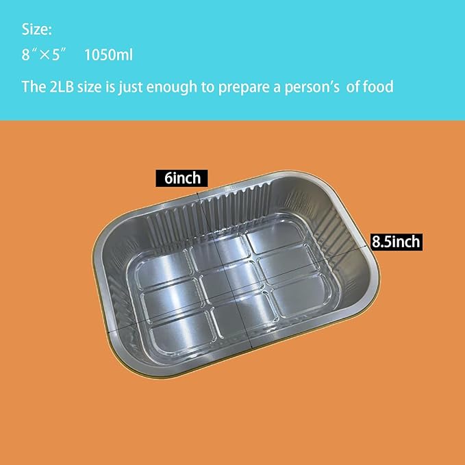 Aluminum Foil Pans with lids 10pack Heavy Duty 2LB Small foil pan 8.5"×6" Disposable, For Microwave & Oven Safe Cooking,Baking,A takeaway food container,Gold