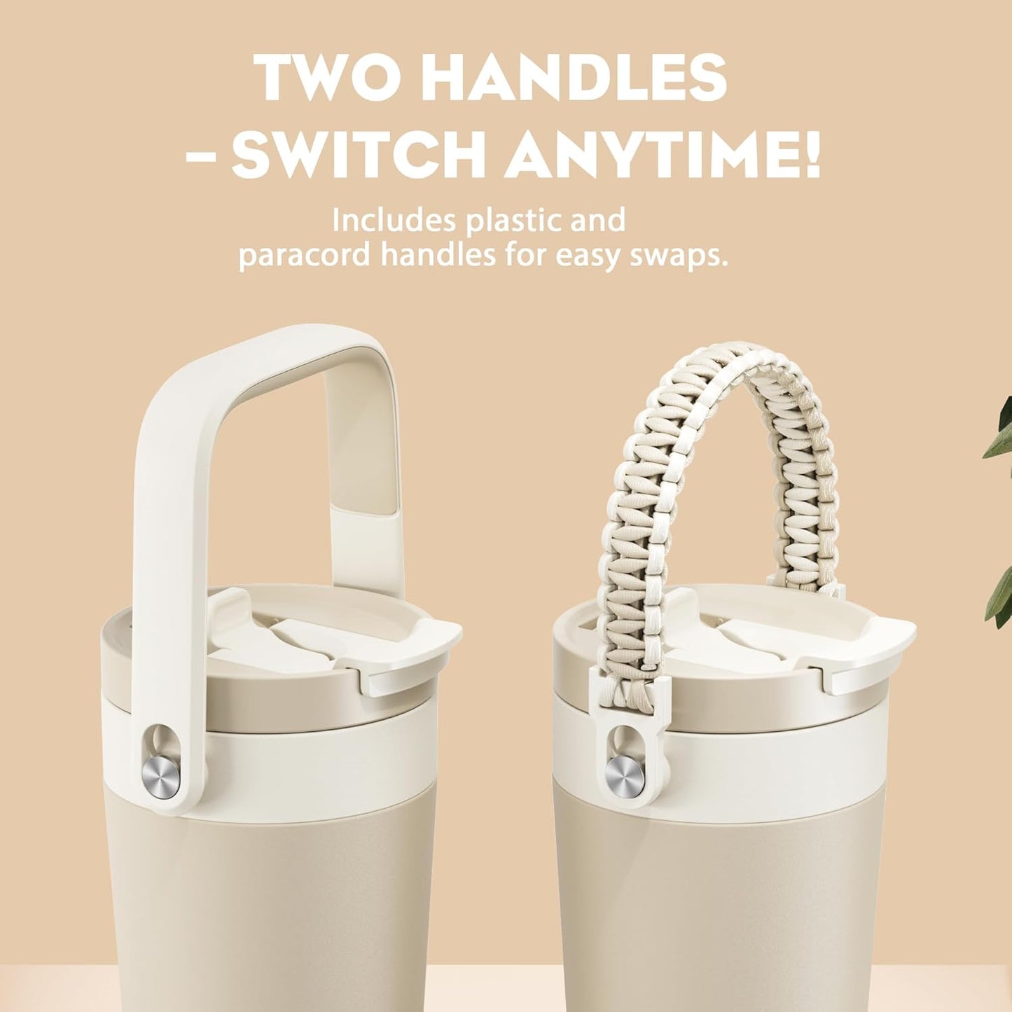 24 oz Insulated Coffee Mug for Commuters: 2-in-1 Straw Flip Lid, Keep Cold 24H, Fit in Car Cupholder, Leakproof, Stainless Steel Coffee Tumbler with Handle for Office, Travel, Gifts and Sports (Oat)