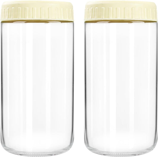 Overnight Oats Containers with Lids, 24oz Glass Jars with Lids 2 pcs, Milk White, Wide Mouth Mason jars for Salad, Yogurt, Snacks, Meal Prep