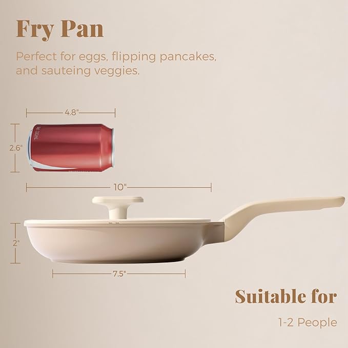 PRICUSIS Nonstick Frying Pan with Lid, Healthy Skillet, Egg Pan Nonstick Omelet Pan Chef's Pan, PFOA & PTFE Free, Induction Compatible (10 Inch W/L Natural Linen)