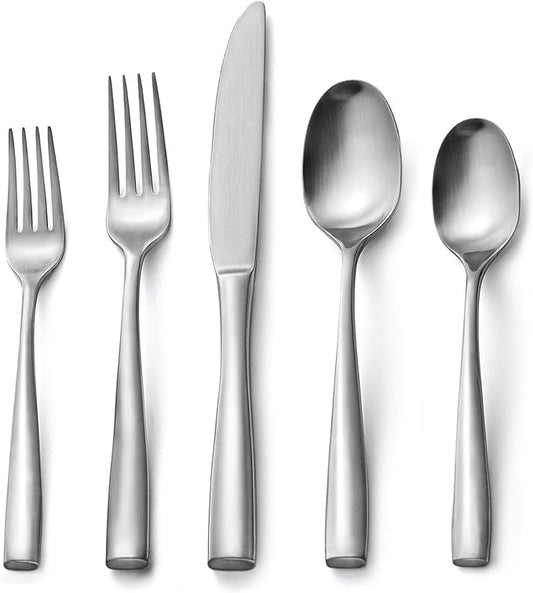 HIKAA 40-Piece Silverware Set for 8, Heavy Duty Stainless Steel Flatware Cutlery Set For Home Kitchen Restaurant Hotel, Kitchen Utensils Set, Matte Satin, Dishwasher Safe