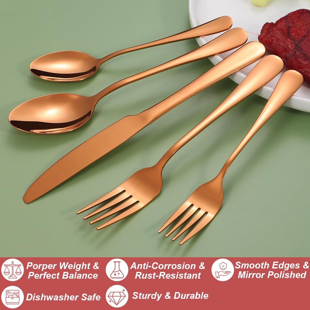 30 Pcs Rose Gold Silverware Set for 6, Food Grade Stainless Steel Flatware Set, Eating Utensils Sets Include Fork/Knife/Spoon,Home Kitchen Tableware Set, Reusable Cutlery Set, Dishwasher Safe
