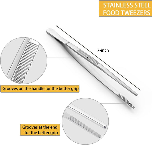JETKONG 7 Inch Small Cooking Tweezers Mini Kitchen Food Tweezers Small Kitchen Tweezer Tongs