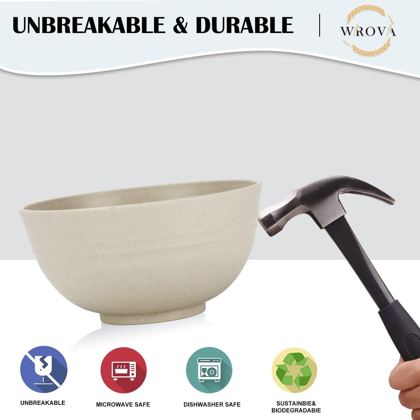 Wrova Wheat Straw Bowl Sets,8 PCS Unbreakable Cereal Bowls 26 OZ,Microwave and Dishwasher Safe Bowls, Kitchen Bowl suitable for cereal,salad,snack and soup (Beige)