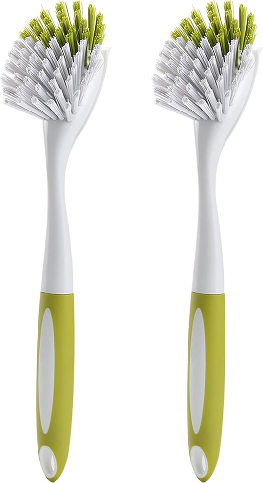 Dish Brush, Dish Scrubber & Kitchen Scrub Brush for Dishes, Pots, Pans, Sink, Cast Iron, Yellow-Green 2 Pack