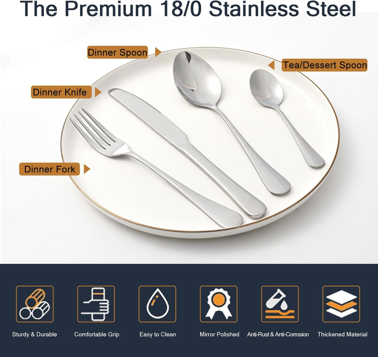 Silverware Cutlery Set for 4, Premium Stainless Steel 16Pieces Flatware Set,Tableware Utensils Set Including Knife/Fork/Spoon for Home/Restaurant, Mirror Polished, Dishwasher Safe(Silver/16Pieces)