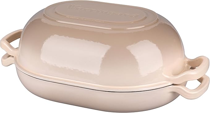 Enameled Cast Iron Sourdough Bread Oven, Dutch Oven, Loaf Cast Iron Bread Pan for Homemade Bread Baking, Meatloaf Pan with Lid, 5QT, Latte