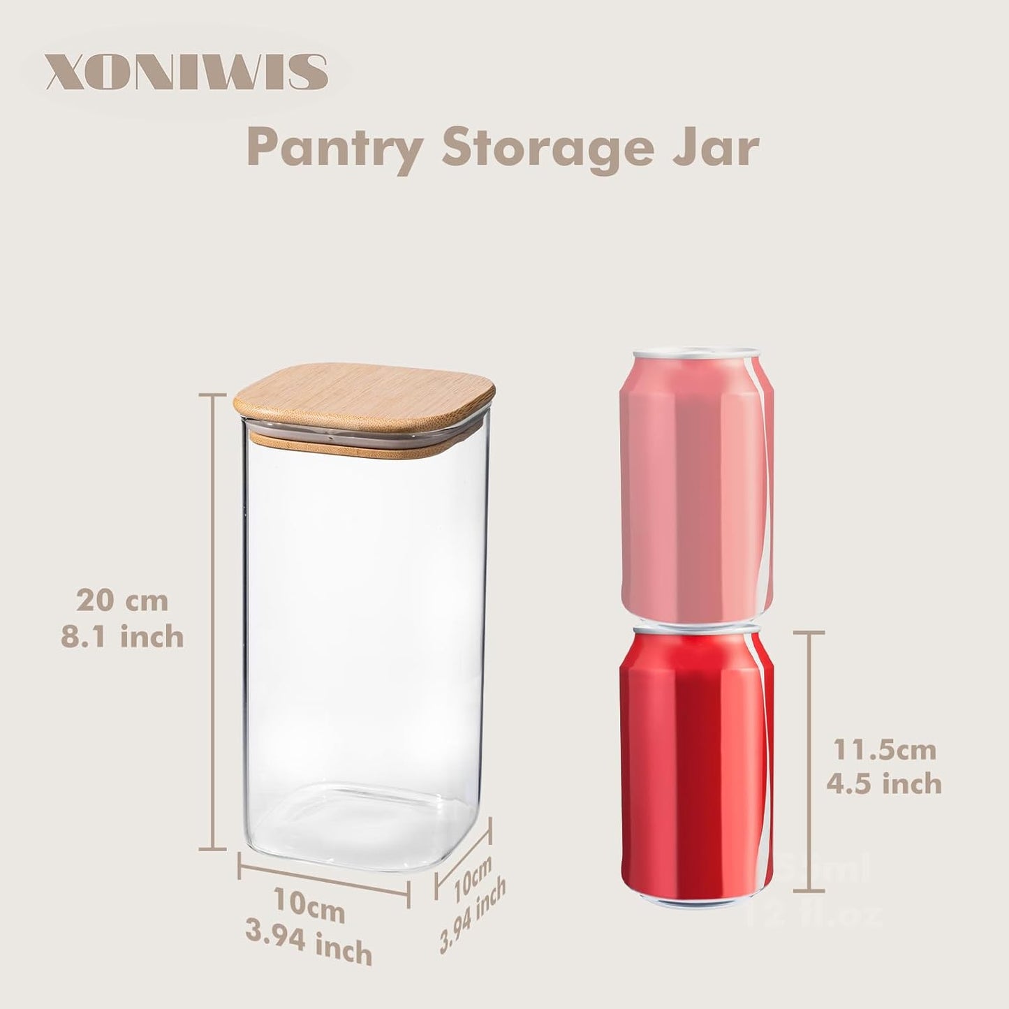 51oz 3PCS Glass Storage Container with Wood Lid for Kitchen Organization, Food Storage Pantry Jar with Airtight Lids for Cereal, Oat, Pasta, Flour, Rice, Sugar, Tea, Coffee, Cookie, Candy