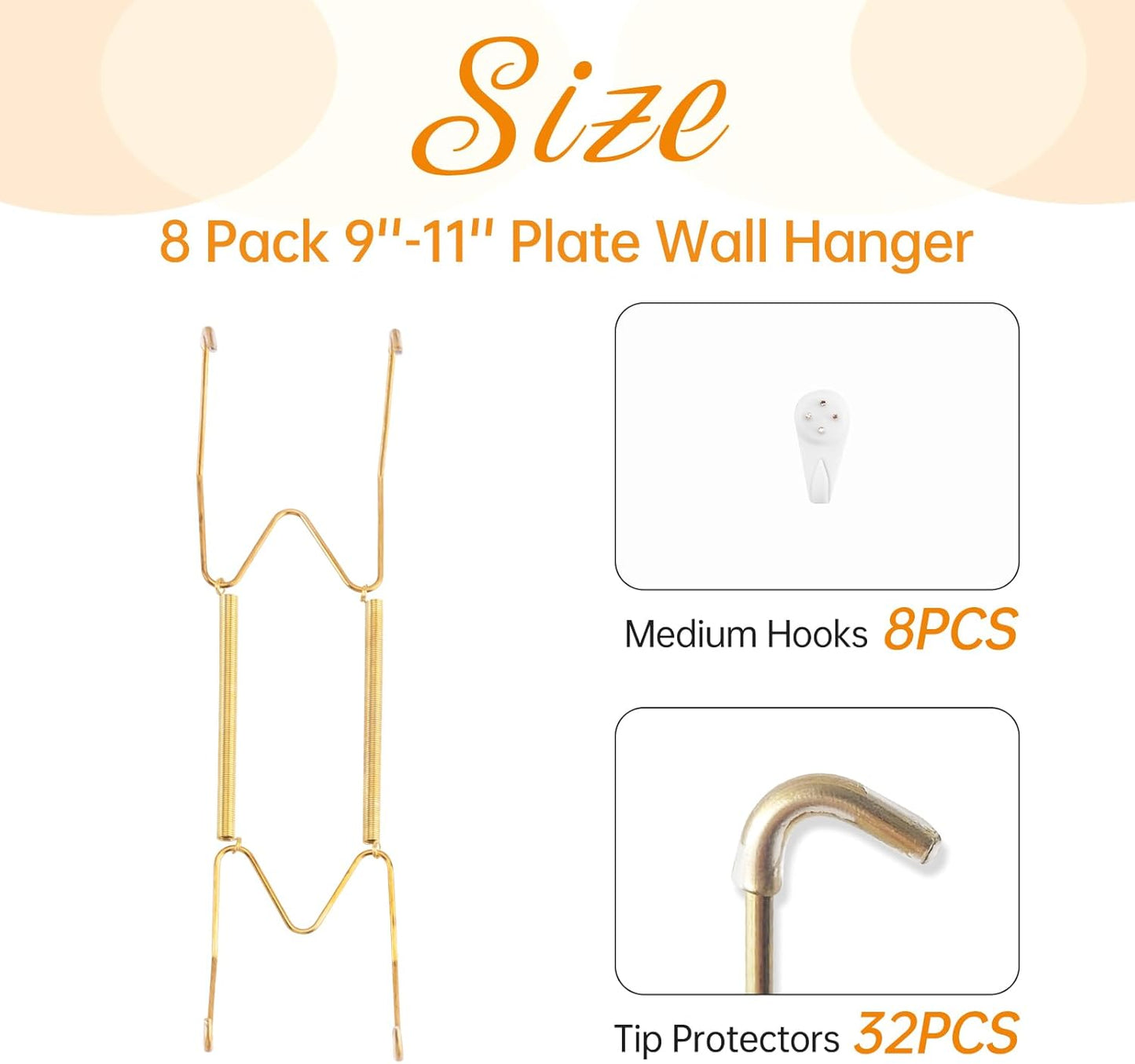Bilillo 8 Pack Plate Hangers for The Wall, Suitable for 9-11 inch Art Plate, Stainless Steel Invisible Heavy Duty Wire Plate Holder with Wall Hooks, Plate Hangers for Displaying Plates, Platter, Dish