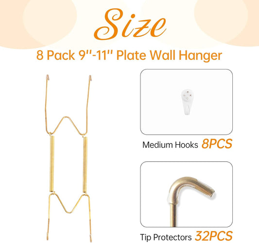Bilillo 8 Pack Plate Hangers for The Wall, Suitable for 9-11 inch Art Plate, Stainless Steel Invisible Heavy Duty Wire Plate Holder with Wall Hooks, Plate Hangers for Displaying Plates, Platter, Dish