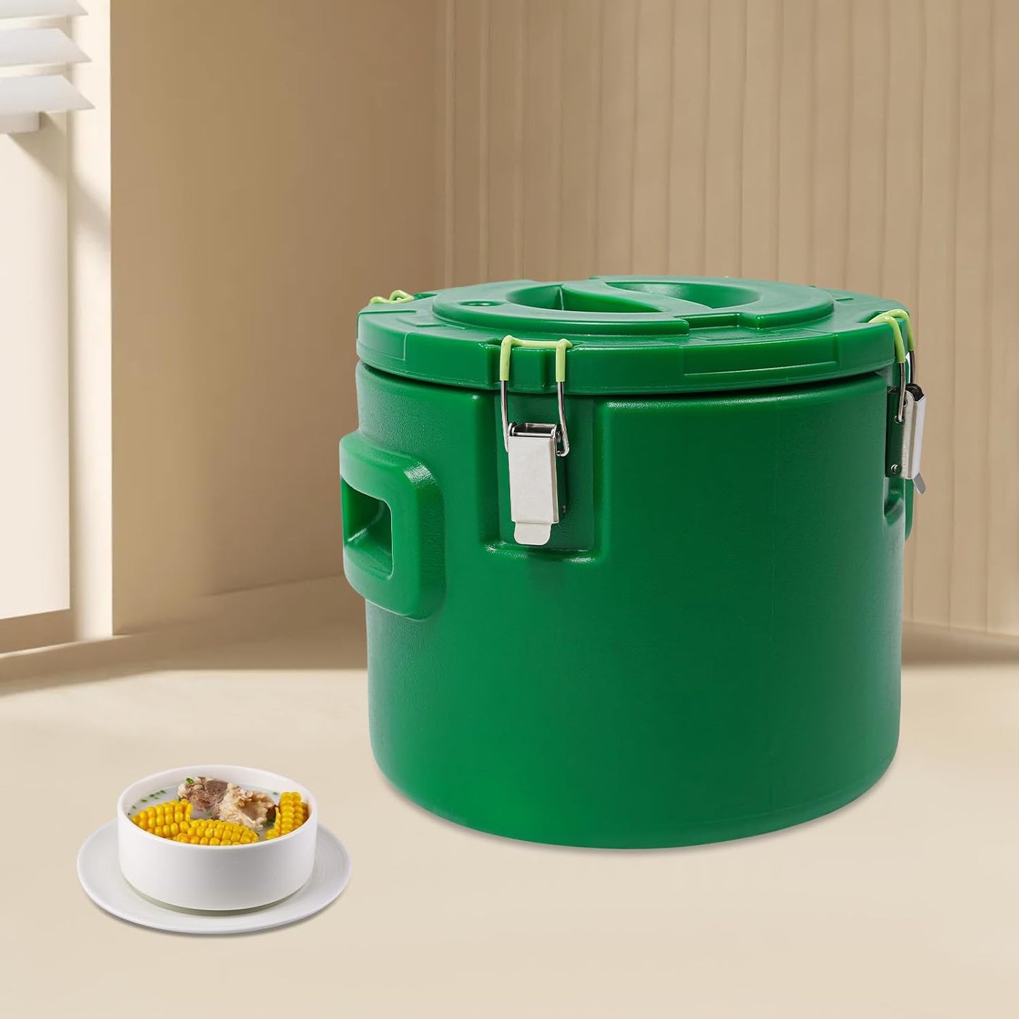 DYNAMI 4 Gal Insulated Food Container with Buckles,Portable Commercial Food Warmer Insulated Soup Container Cold Hot Box Insulated Food Carrier for Catering,Sealed and Leak-proof(Green)