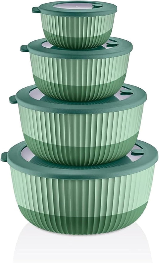 Mixing Bowl Set with Airtight Lids-8-Piece Nesting,Stackable, Leak-Proof Plastic Kitchen Bowls for Mixing&Food Prep-BPA-Free,Dishwasher,Microwave&Freezer Safe