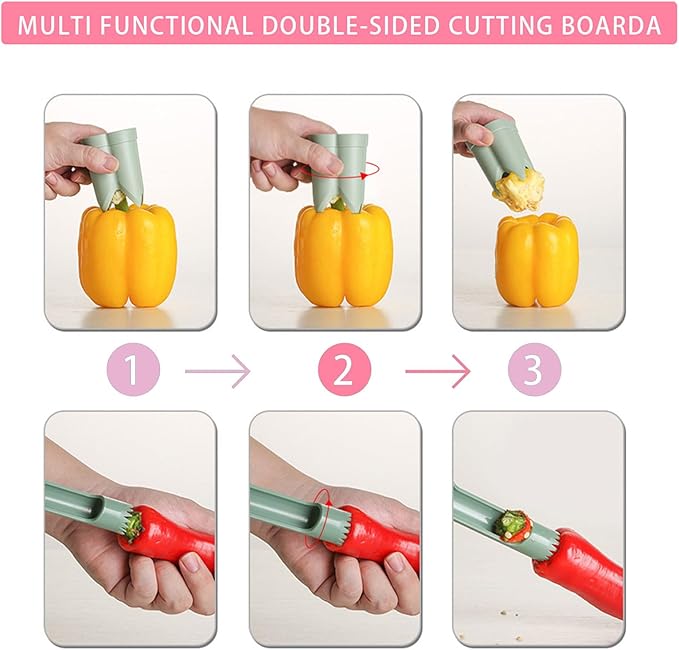 Pepper Corer, 2 in 1 Red Bell Pepper Seed Corer Remover Tool, Fruit & Vegetable Corers Quick Cave Tools for Jalapeno Cutter Deseeder, Red Peach