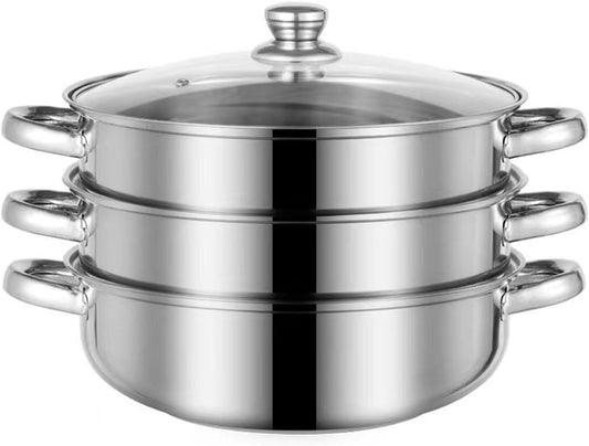Steamer for Cooking, 5.0 Quarts Stainless Steel Steamer Pot, 3-Tier Food Steam Pots with Lid for Cooking Vegetables, Seafood, Soups, Stews and Pasta, 11 x 8.9 inch