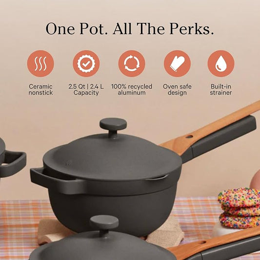 Our Place Perfect Pot - Mini 2.5 Qt Nonstick Ceramic Sauce Pan with Lid | Versatile Cookware for Stovetop and Oven | Steam, Bake, Braise, Roast | PTFE and PFOA-Free | Toxin-Free, Easy to Clean | Char