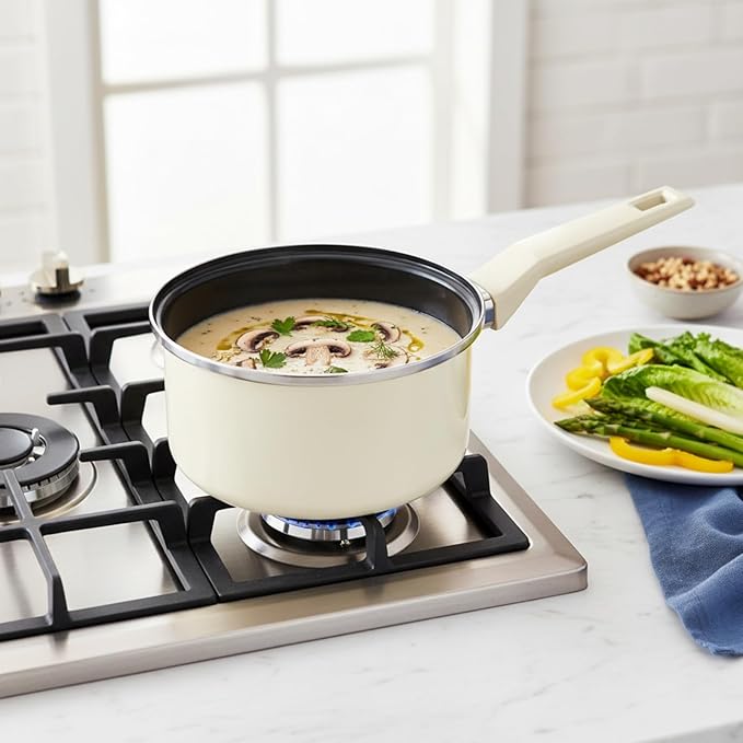 ZOOFOX Ceramic Sauce Pan with Lid, 1.5 Quarts Nonstick Small Cooking Pot with Stay-Cool Handle, Kitchen Non Toxic Soup Pot for Multipurpose Use, PTFE, PFOA and PFAS Free, Compatible All Stovetops