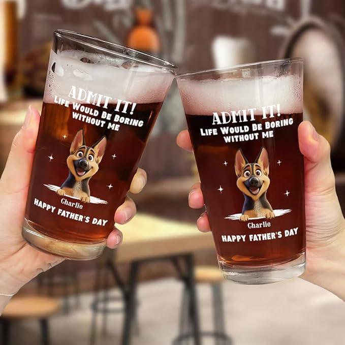 Wrappiness Best Mom Dad Logo Personalized Custom Beer Glass - 16oz Glassware for Beer Soda Cocktails - Gift for Dog Lovers, Father's Day, Birthday Gift for Parents (B07, 1 Dog)
