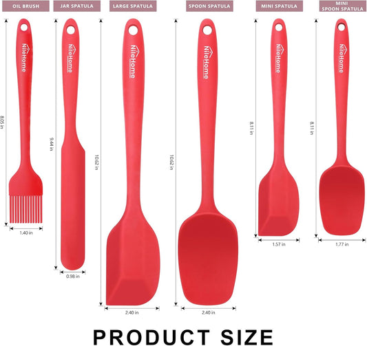 NileHome Silicone Spatula Set 6 Packs Food Grade Kitchen Utensils with Silicone Brush Heat Resistant BPA-free Rubber Spatula for Scraping, Baking, Cooking, Mixing, Red