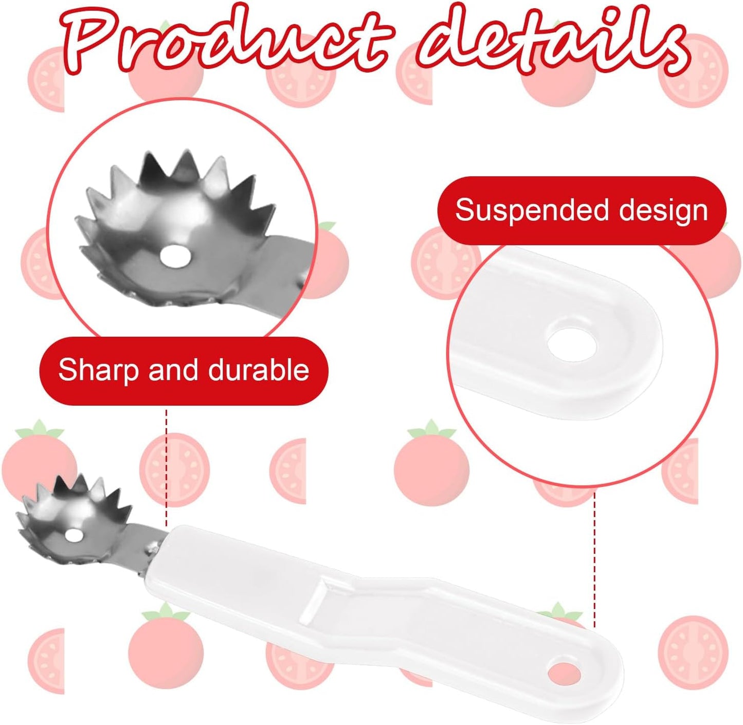 8pcs Stainless Steel Fruit Corer Tool, Tomato Strawberry Huller Vegetable Stem Remover Kitchen Gadget for Easy Fruit Balling (White)