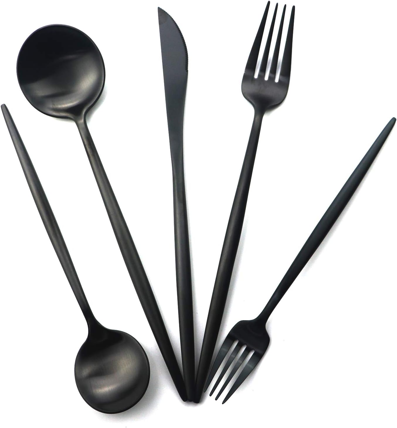 Gugrida 24-Piece Matte Black Handle 18/10 Stainless Steel Silverware Set, Titanium Black Cutlery, Flatware Set for Home & Restaurant, Dishwasher Safe