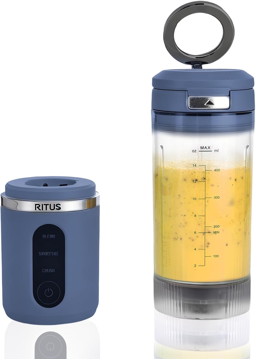 RITUS VORTEX Pro Portable Blender,Personal Blender w/Removable Vessel-for-Smoothies Blend Ice Crush 3 Programs,Cordless 20oz BPA Free Vessel Magnetic-Ring Dishwasher Safe, Leakproof，Navy