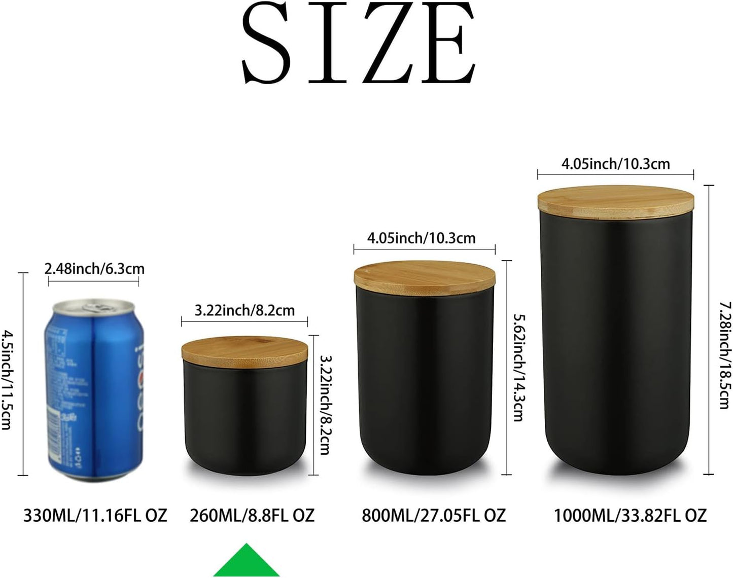 jessie Ceramic Storage Containers with Airtight Seal Bamboo Lids Kitchen Canisters for Tea Spice Seasoning Sugar Coffee (white, 260ml/9 oz)