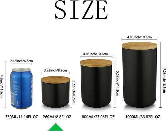 jessie Ceramic Storage Containers with Airtight Seal Bamboo Lids Kitchen Canisters for Tea Spice Seasoning Sugar Coffee (black, 260ml/9 oz)