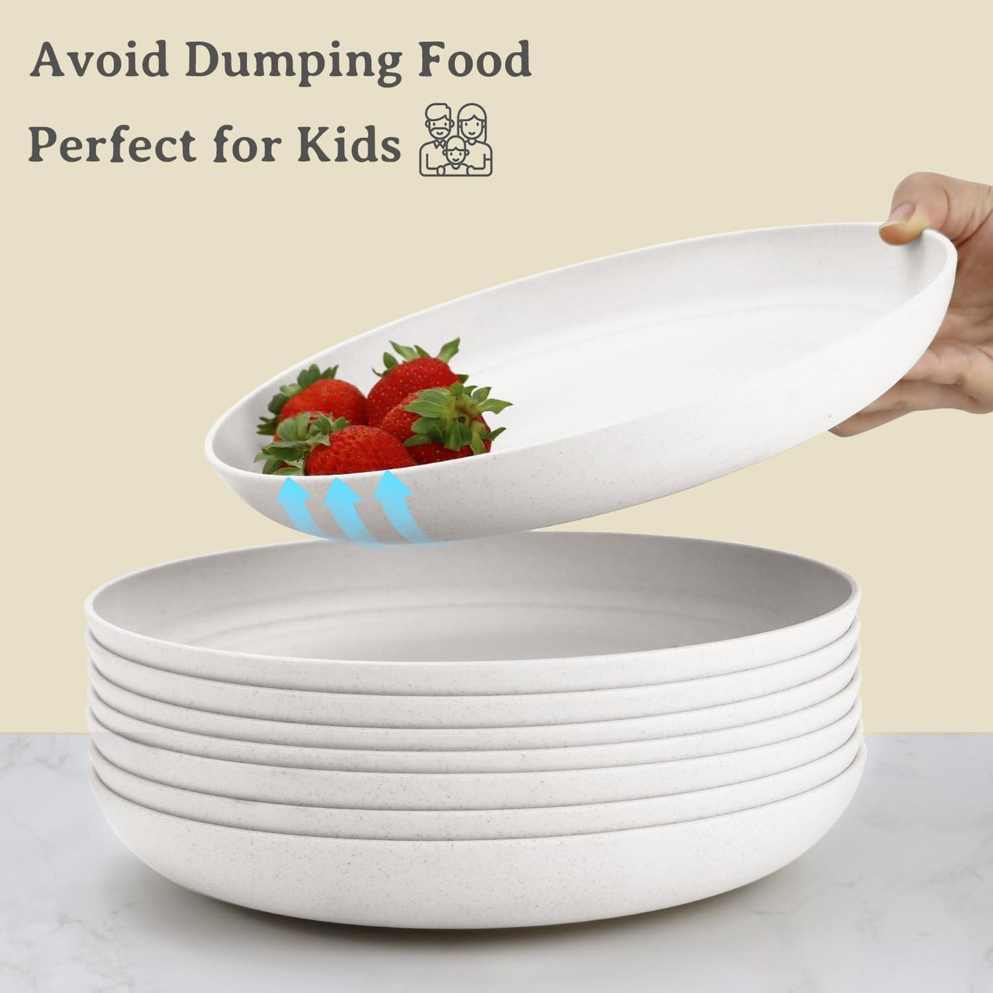 Wrova Wheat Straw Plates - 10 Inch Unbreakable Dinner Plates Set of 8 - Dishwasher & Microwave Safe Plastic Plates Reusable for kitchen and camping (White)