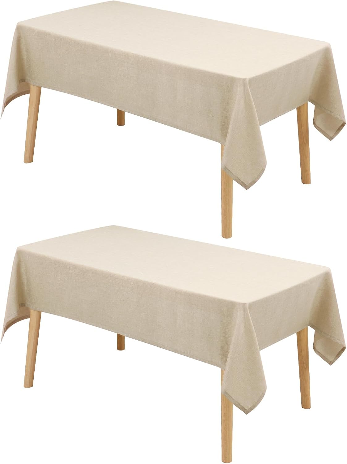 Hiasan 2 Pack Faux Linen Rectangle Tablecloth - Wrinkle and Stain Resistant Washable Table Cloth for Kitchen Dining Room Holiday Table Cover for Party Dinner, Beige, 60 x 120 Inch
