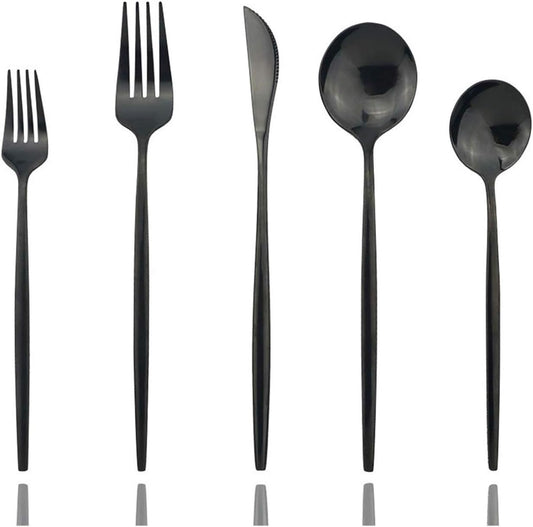 Shiny Black Silverware Set, JASHII 30-Piece Stainless Steel Satin Finish Flatware Set, Kitchen Utensil Set, Mirror Polished Tableware Cutlery Set for Home and Restaurant, Dishwasher Safe