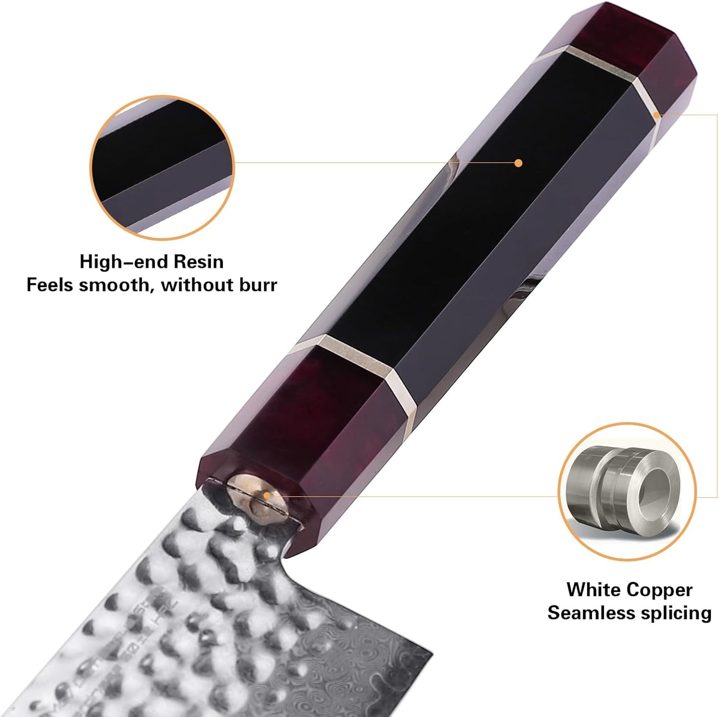 FINDKING Eternity Series Japanese Santoku Knife with ABS sheath, Professional Kitchen Knife, 9Cr18MoV Damascus Steel Blade, Resin Octagonal Handle, for Meat, Fruits, Vegetables, 7 Inches