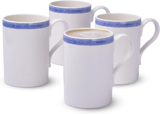 Portmeirion Potters 9oz Ceramic Mug (Set of 4) - Handcrafted Coffee Mugs with Blue Brushstrokes - Dishwasher, Microwave, Freezer Safe - Earthenware Mugs for Tea & Coffee Lovers, Unique Mug Set (Blue)