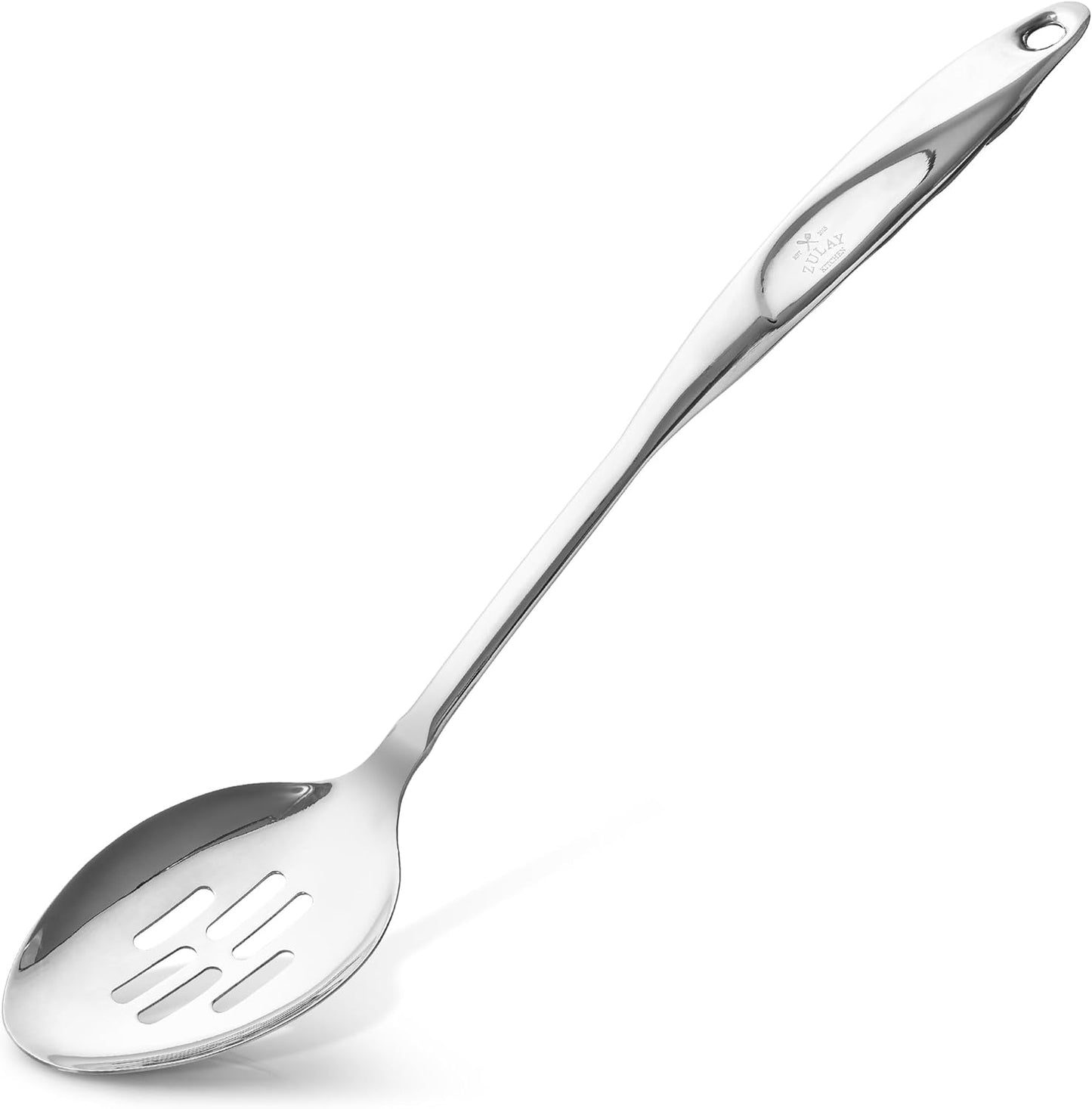Zulay Kitchen Stainless Steel Slotted Spoon - 15” Large Cooking & Serving Spoon with Ergonomic Handle - Durable, Rust-Proof, Heat-Resistant & Dishwasher Safe Kitchen Utensil for Cooking and Buffets