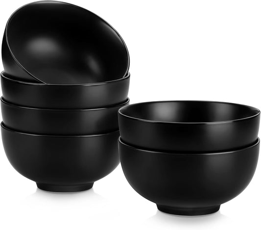 MALACASA 26 OZ Porcelain Soup Bowls Set of 6, Black Ceramic Bowls for Kitchen, Cereal Bowl for Oatmeal, Fruit, Salad, Ramen and Rice Bowl -Dishwasher & Microwave Safe Bowls