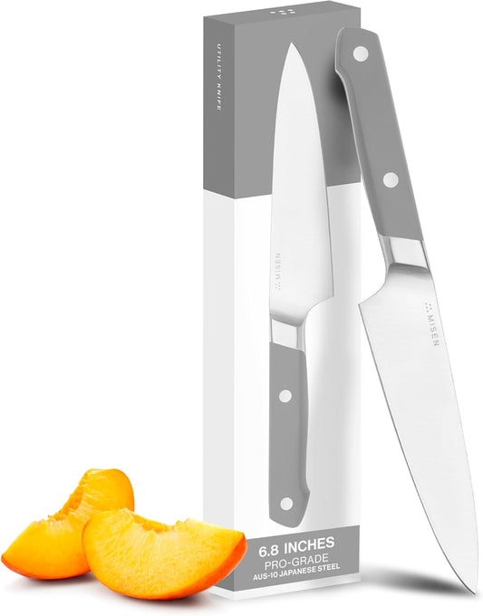 Misen 6.8" Chef Knife – High Carbon Japanese AUS-10 Stainless Steel – Hybrid German & Japanese Blade – Precision Kitchen Knife for Professionals & Home Cooks – Ultimate Cutting Performance - Gray
